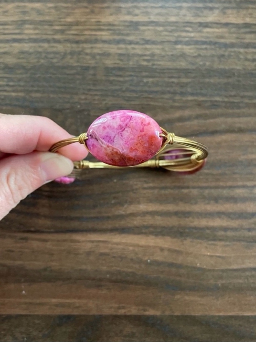Gold Wire Pink Stone Bangle Bracelet - Women Jewelry - Picture 2 of 2